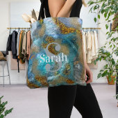 Tote Bag Monogramme Initial Nom Marbre Sarcelle Or Abstrait