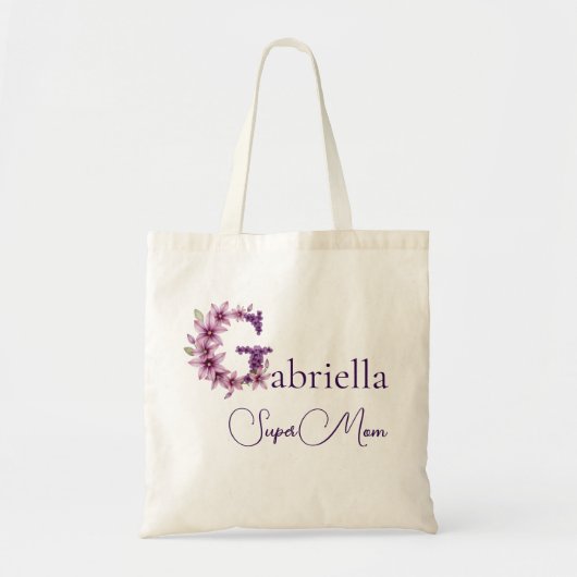 Tote Bag Monogramme Initial + Nom Super Maman (Devant)