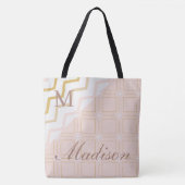 Tote Bag Monogramme Initial Nom Tendance Géométrique Pêche (Devant)