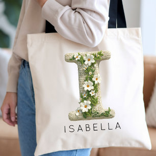 Tote Bag Monogramme Initial Personnalisé Fleurs pour la Fêt
