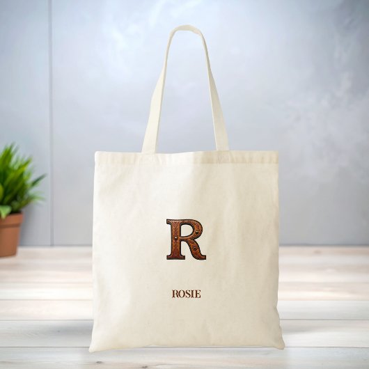 Tote Bag Monogramme initial R en cuir western tooled