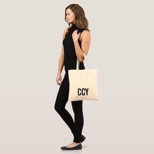 Tote Bag Monogramme initial tendance avec nom de script, bl (Devant (modèle))