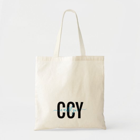 Tote Bag Monogramme initial tendance avec nom de script, bl (Devant)