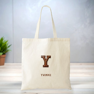 Tote Bag Monogramme Initial Y en Cuir Occidental Travaillé
