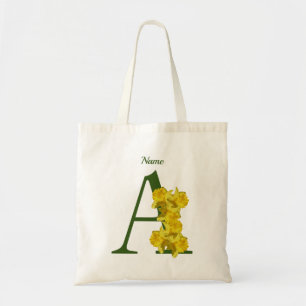 Tote Bag Monogramme initiale A personnalisé narcisse