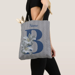 Tote Bag Monogramme initiale B fleur d'Hibiscus personnalis
