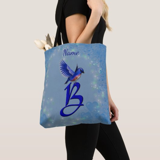 Tote Bag Monogramme initiale B personnalisé Bluebird (De près)