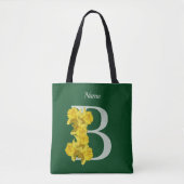 Tote Bag Monogramme initiale B personnalisé jonquille (Devant)