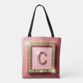 Tote Bag Monogramme Initiale C Diamant Paillettes Roses Cad (Dos)
