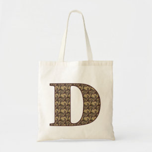 Tote Bag Monogramme Initiale D Élégante Florale Vintage
