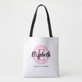 Tote Bag Monogramme initiale de script rose chaud tendance (Devant)