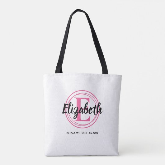 Tote Bag Monogramme initiale de script rose chaud tendance (Dos)