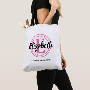 Tote Bag Monogramme initiale de script rose chaud tendance