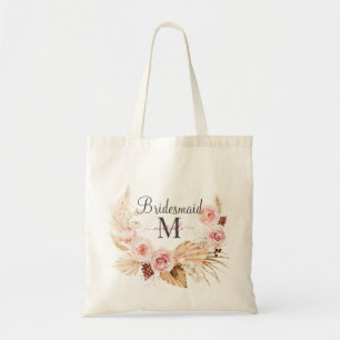 Tote Bag Monogramme initiale écriture nom rose noir