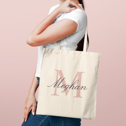 Tote Bag Monogramme Initiale et Nom en Or Rose Moderne