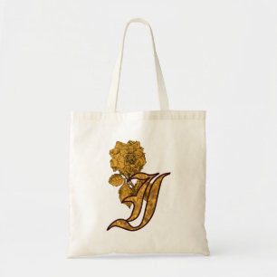 Tote Bag Monogramme Initiale I Fleur de Pivoine Élégante en