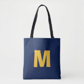 Tote Bag Monogramme initiale jaune et bleu moderne et éléga (Devant)