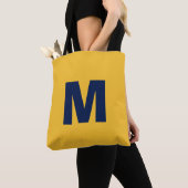 Tote Bag Monogramme initiale jaune et bleu moderne et éléga (De près)