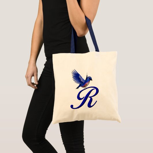 Tote Bag Monogramme Initiale R Oiseau Bleu (Devant (produit))