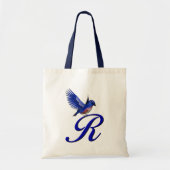Tote Bag Monogramme Initiale R Oiseau Bleu (Devant)