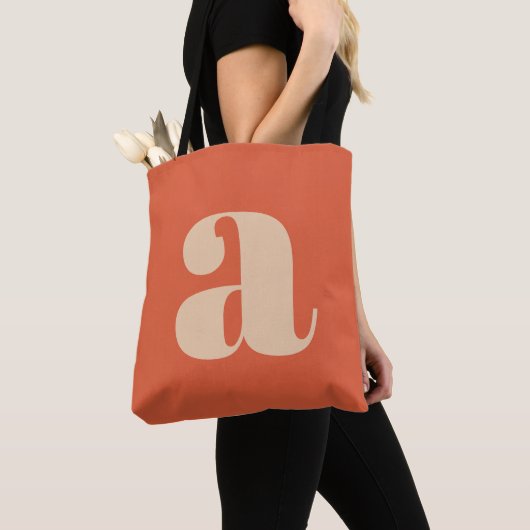 Tote Bag Monogramme Initiale Rétro Gras Orange Terre Modern (De près)