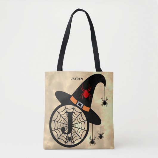 Tote Bag Monogramme J Cloudy Sorcière Araignées Nom Tout-En (Devant)