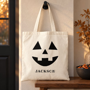 Tote Bag Monogramme Jack O Lantern Nom Traitement Halloween