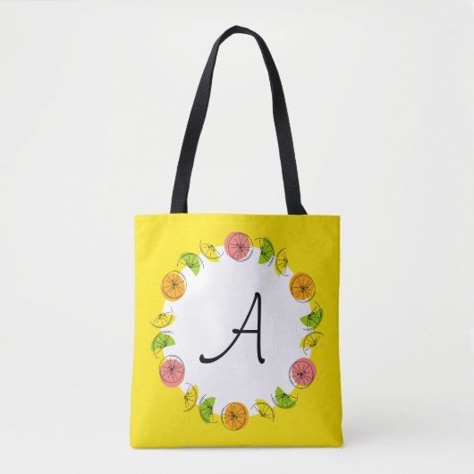 Tote Bag Monogramme jaune Citrus autour de fourre-tout (Devant)