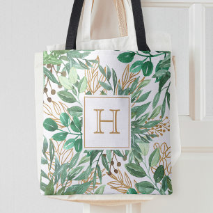 Tote Bag Monogramme joli aquarelle de verdure botanique