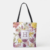 Tote Bag Monogramme joli en aquarelle florale bordeaux (Dos)