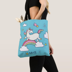 Tote Bag Monogramme. Kawaii Cute Doodle Rainbow Unicorn