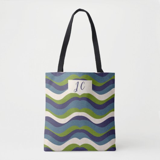 Tote Bag Monogramme l Tavy Retro Stripes, (Devant)