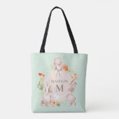 Tote Bag Monogramme Lapin lapins Floral Pâques Personnalisé (Dos)