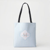 Tote Bag Monogramme léger de rayure de turquoise (Devant)