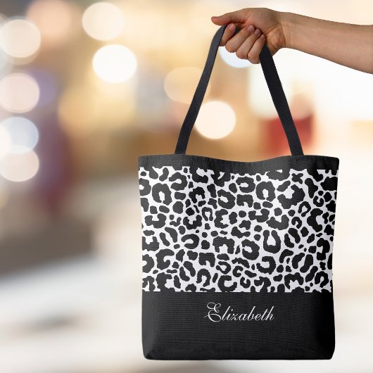 Tote Bag Monogramme Léopard Moderne Noir Blanc Chic