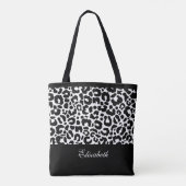 Tote Bag Monogramme Léopard Moderne Noir Blanc Chic (Dos)