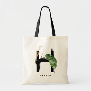 Tote Bag Monogramme lettre H Demoiselle d'honneur feuille