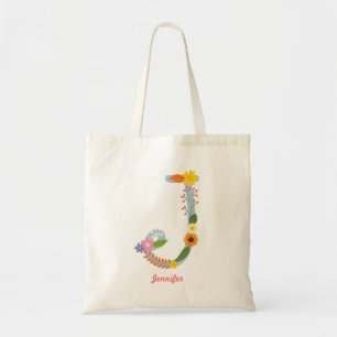 Tote Bag Monogramme lunatique rustique de fleur (j)