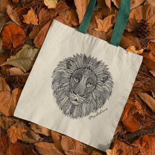 Tote Bag Monogramme Mandala de tête de lion couleur adulte