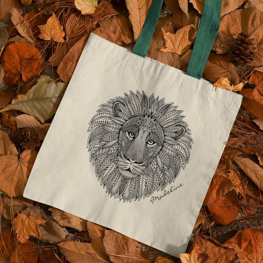Tote Bag Monogramme Mandala de tête de lion couleur adulte