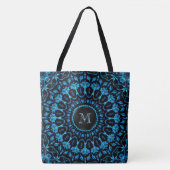 Tote Bag Monogramme Mandala Floral Bleu (Devant)