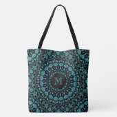 Tote Bag Monogramme Mandala Floral Sarcelle (Dos)