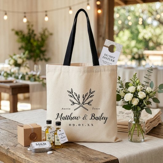 Tote Bag Monogramme Mariage de branches rustiques