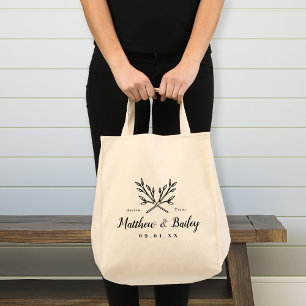 Tote Bag Monogramme Mariage de branches rustiques