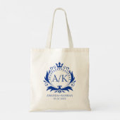 Tote Bag Monogramme Mariage de la Couronne de luxe bleu (Dos)