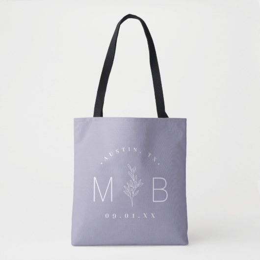 Tote Bag Monogramme Mariage de tige florale rustique | Lila (Devant)