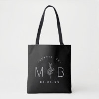 Monogramme Mariage de tige florale rustique | Noir