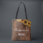 Tote Bag Monogramme Mariage de tournesol en bois rustique e<br><div class="desc">Rustic Wood & Burlap Sunflower Country Farmhouse Chic Mariage Sacs fourre-tout Monogram - Avec une police de script de brosse tendance! ~ Regardez ma boutique pour voir l'ensemble de la suite mariage pour ce design!</div>
