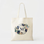 Tote Bag Monogramme marin bleu Floral Bridesmaid (Devant)