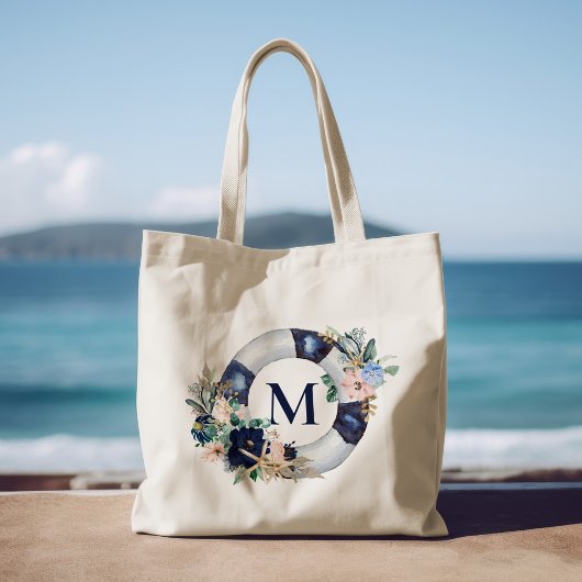 Tote Bag Monogramme marin bleu Floral Bridesmaid